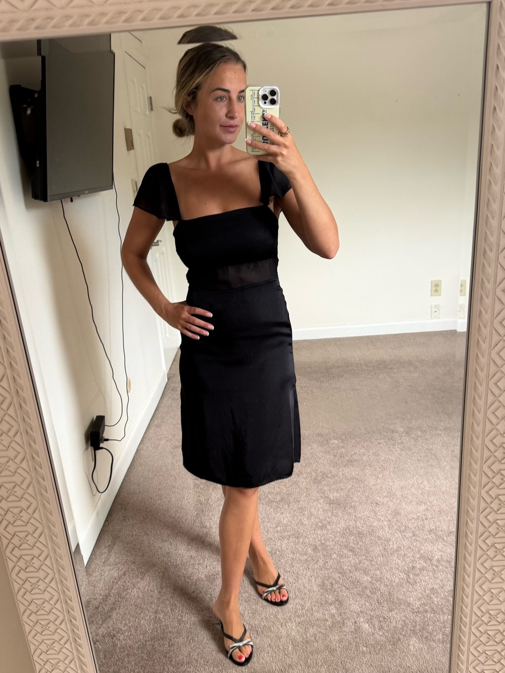 Anthropologie black and sheer silky cocktail dress size 4
